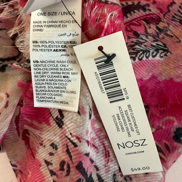 Chico’s Pink Floral Paisley Scarf – 40" Square, NWT - Picture 7 of 7